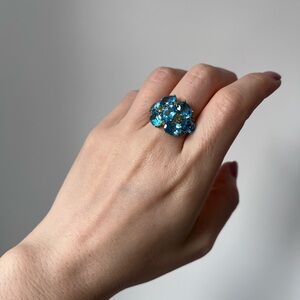 NWT 10K Gold Smoke Blue Topaz&Peridot Gemstone Cluster Ring